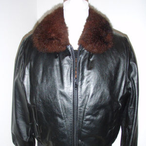 Vintage Black Leather/Fur Reversible Bomber Jacket